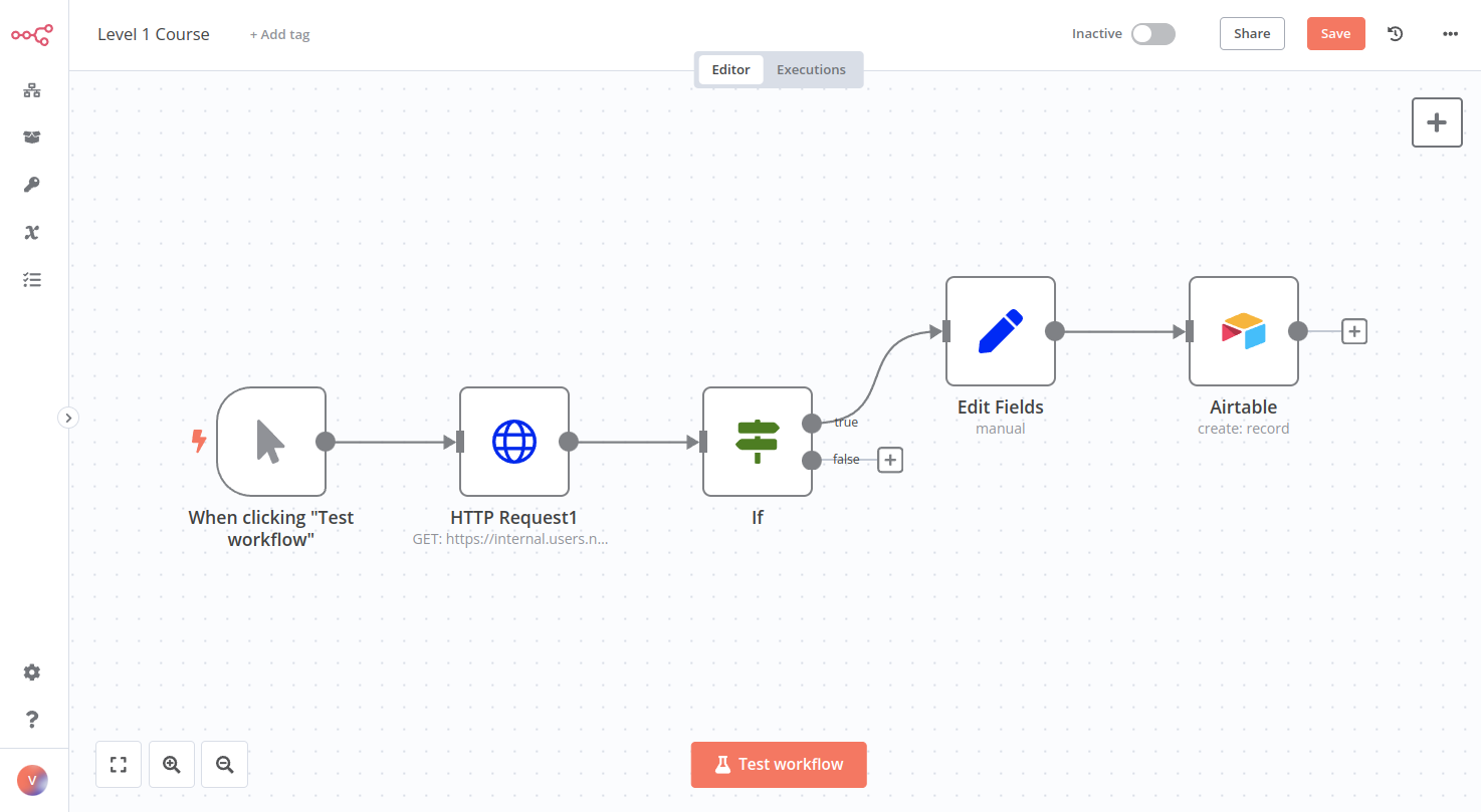 Workflow with the Edit Fields node
